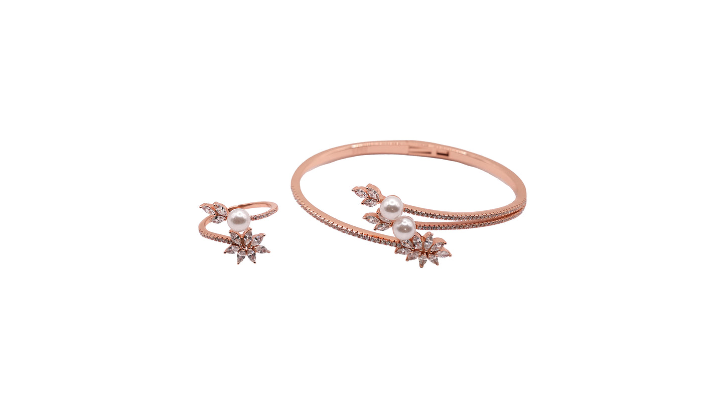 Floral Leaf Pearl & Stone Handcuff