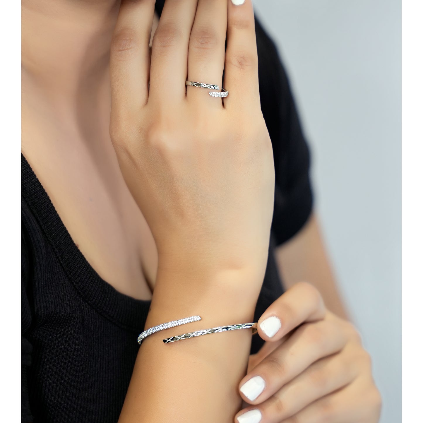 Half Stone Half Textured Hand Cuff