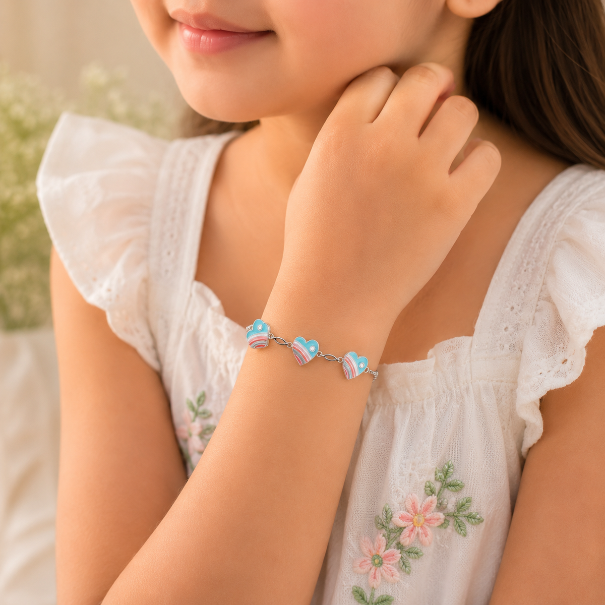 Rainbow Heart Chain Bracelet
