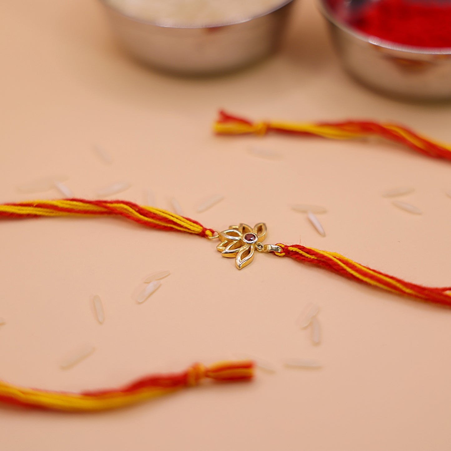 Ruby Lotus Silver Rakhi