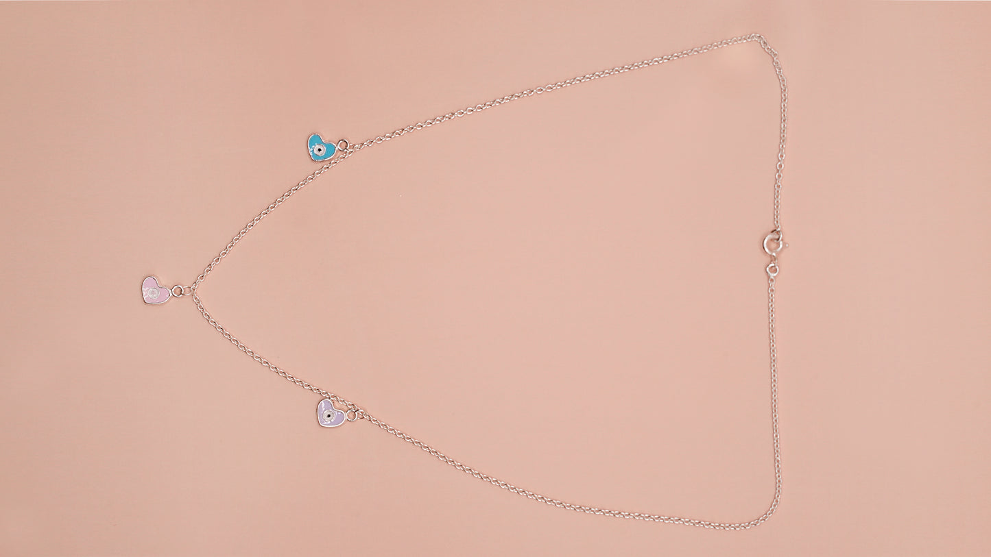 Three Heart Evil Eye Necklace