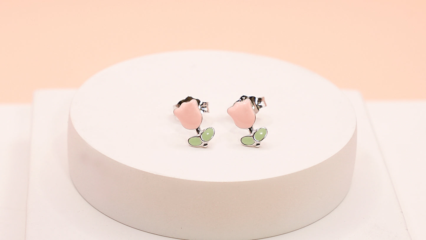 Pink Rose Bloom Studs