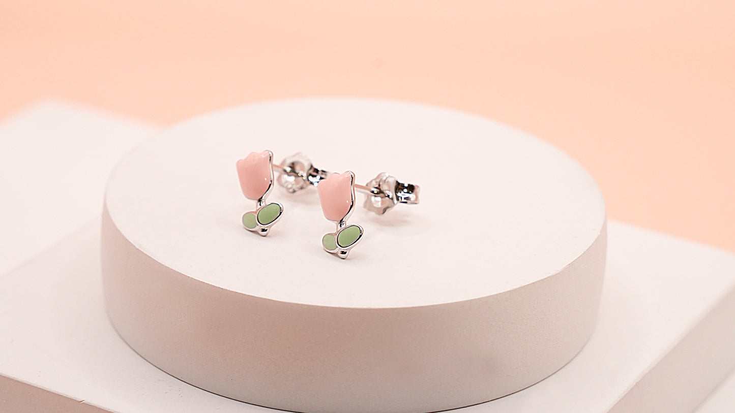 Pink Rose Bloom Studs