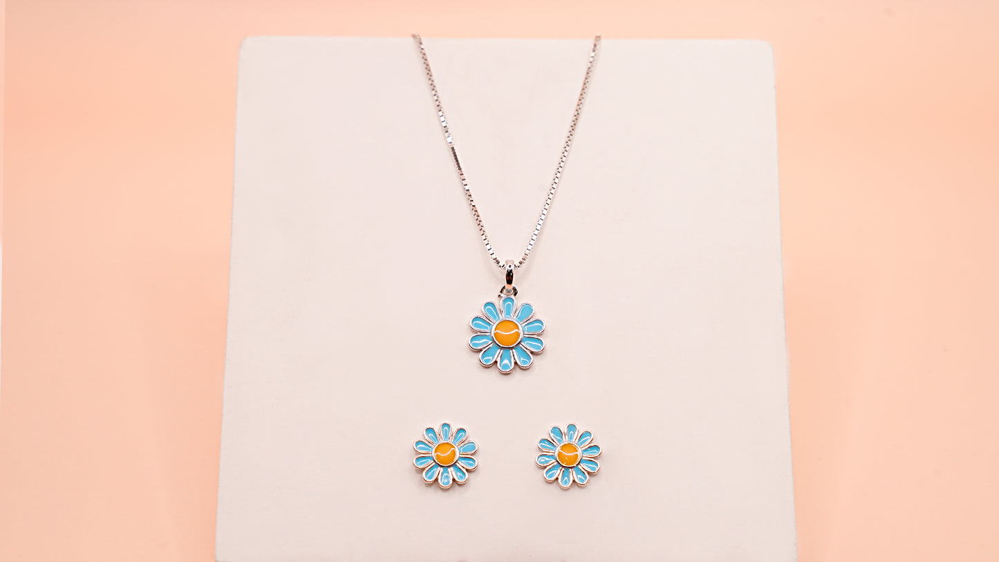 Blue Sunflower Pendant Set
