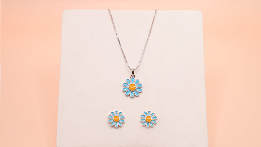 Blue Sunflower Pendant Set