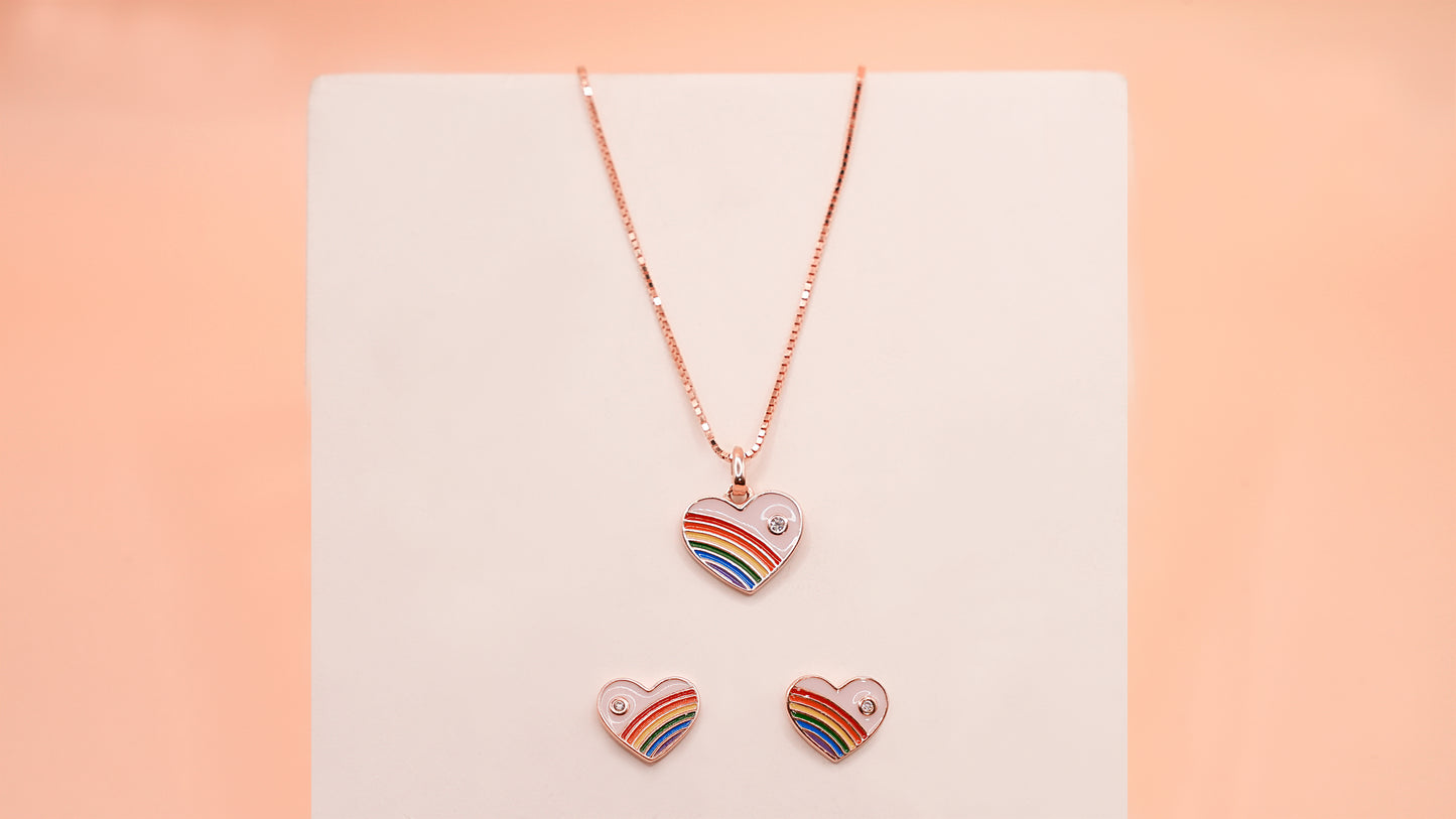 Rainbow Heart Pendant Set