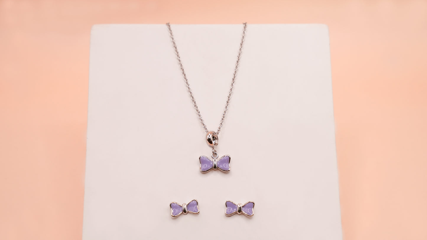 Cute Lilac Bow Pendant Set