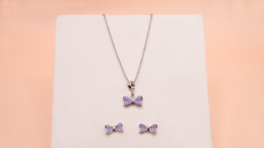 Cute Lilac Bow Pendant Set