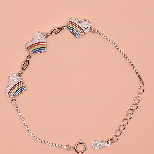 Rainbow Heart Chain Bracelet