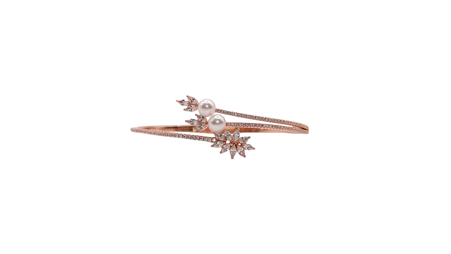 Floral Leaf Pearl & Stone Handcuff