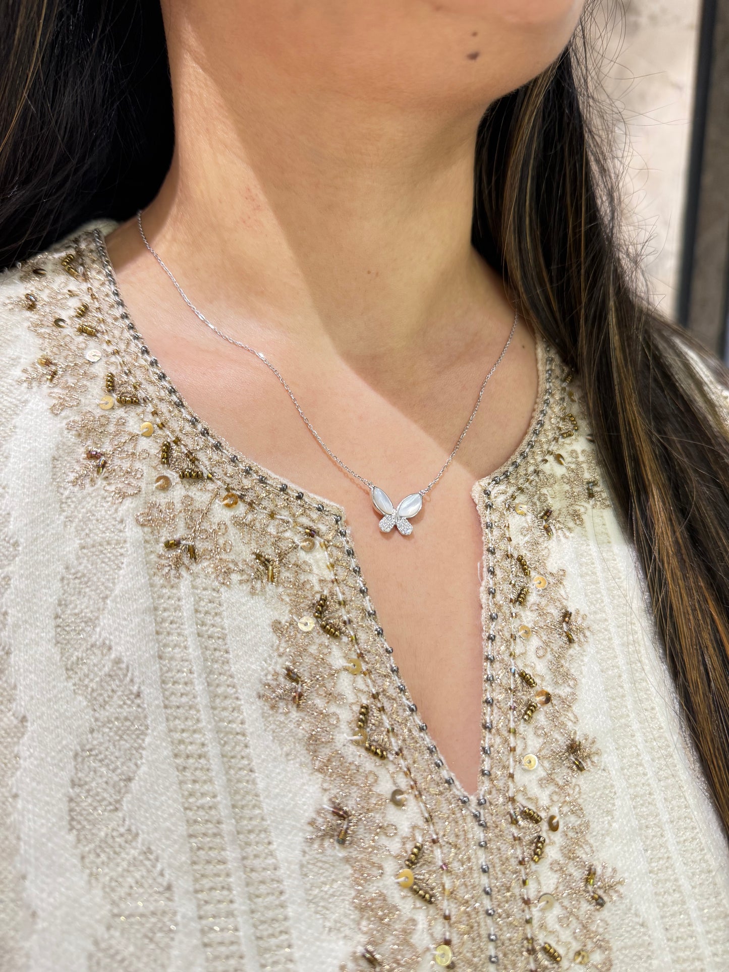 Mother of pearl Butterfly Pendant Chain