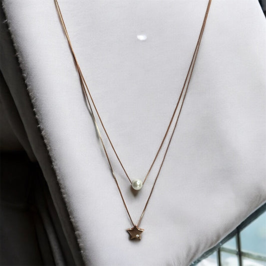 Star Pearl Pendant Dual Chain